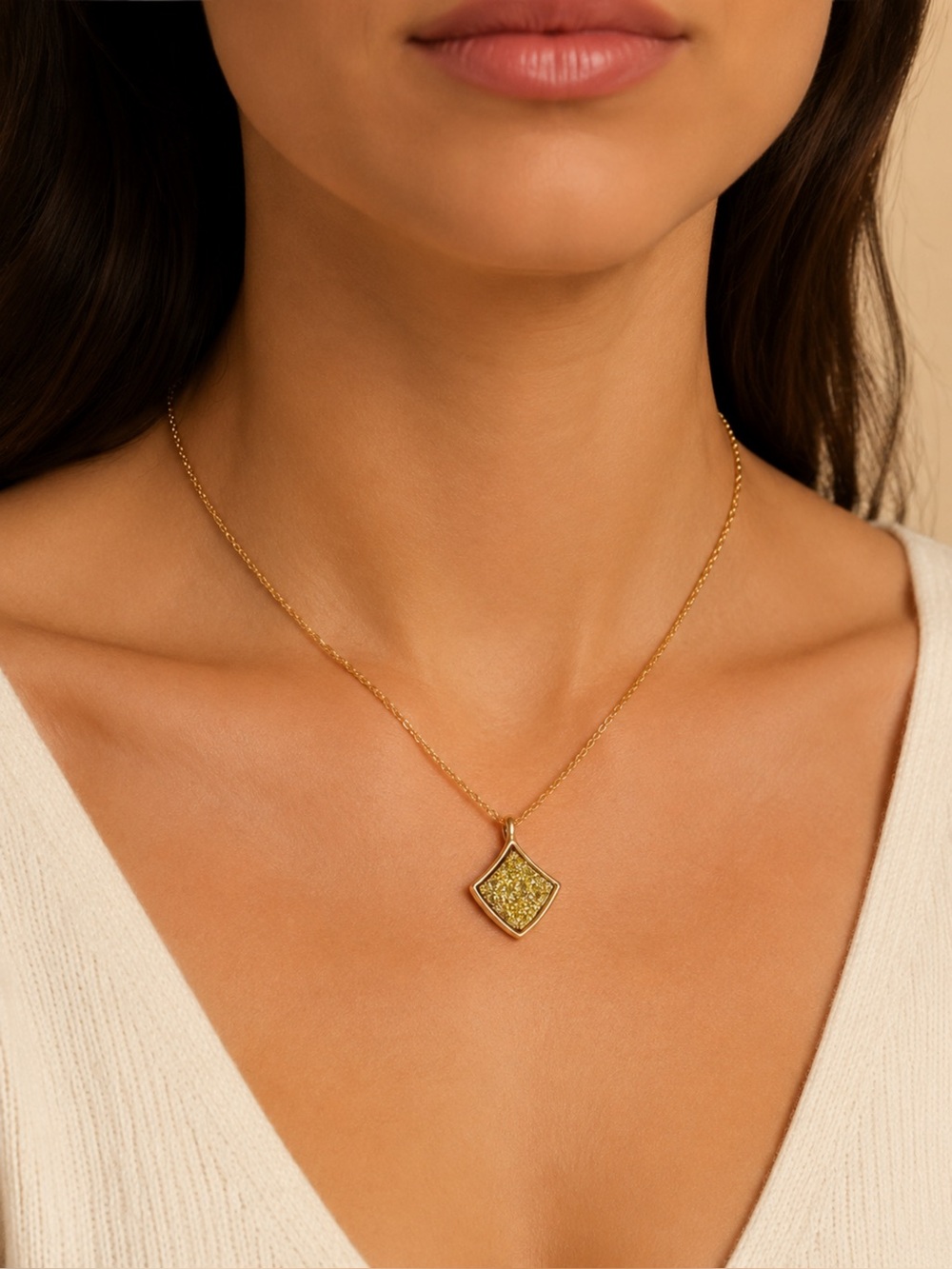 Clover Gold-Tone Necklace with Yellow Glitter Pendant